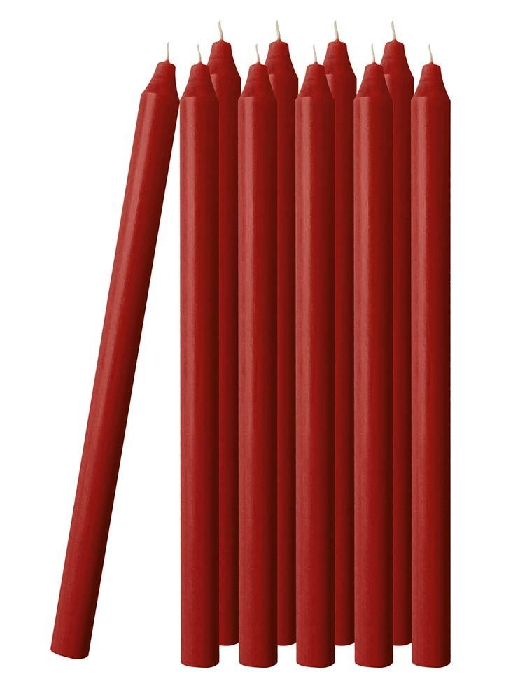 10 Stück Stabkerzen 30cm Lang Tropffrei Premium Antik-Rot Durchgefärbt