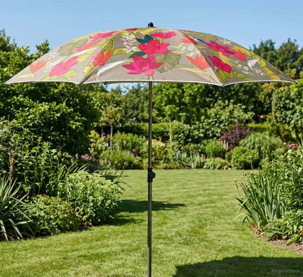Sonnenschirm Dschungel 200 cm Tropen Blumen Strandschirm Knickbar UPF 50+ Oliv
