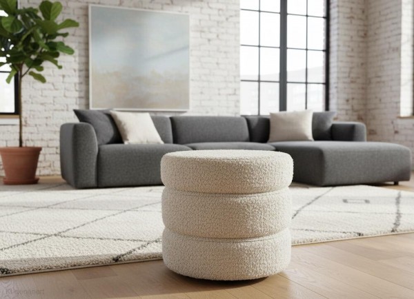 Sitzhocker Rund Pouf Bouclé Teddy Stoff Kuscheliger Hocker Polsterhocker Beige