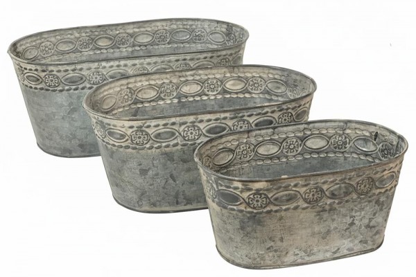 Zinktopf Pflanztopf Zink Blumentopf Oval Lang Landhausstil Antik-Grau