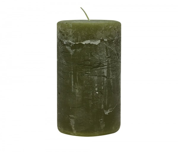 4 Rustic Stumpenkerzen Premium Kerze Dunkelgrün Oliv 7x12cm - 55 Std Brenndauer