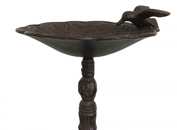Vogeltränke auf Fuß mit Vogel Vogelbad Futterschale Gusseisen Antik-Stil Braun