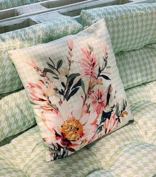 Outdoor Kissen Blumen Vintage Gartenkissen Wasserabweisend Weiß Grün 45x45cm