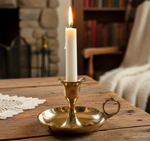 Kerzenhalter mit Henkel Biedermeier-Stil Kerzenständer Messing poliert