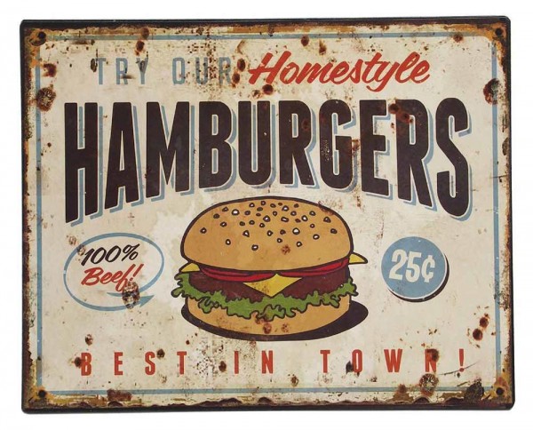Nostalgisches Blechschild HAMBURGERS Dekoschild BBQ Vintage 25x20cm