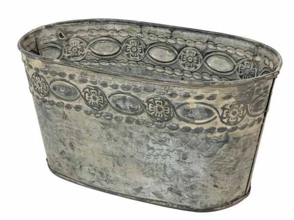 Zinktopf Pflanztopf Zink Blumentopf Oval Lang Landhausstil Antik-Grau
