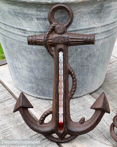 Wandthermometer Anker Thermometer Gusseisen Maritim Nostalgie Antik-Braun 19,5cm