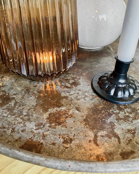 Tablett Rund Zink Vintage Zinktablett Dekotablett Eisen Landhausstil Groß 55cm