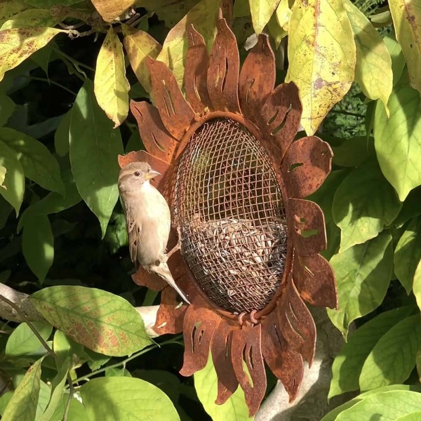Vogelfutterspender Sonnenblume zum Aufhängen Metall Edelrost Vogelfutterstation