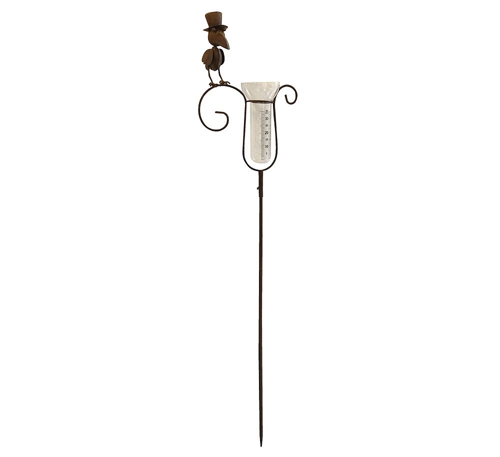 Gartenstab Regenmesser Rabe mit Hut Vogel Metall Rost-Optik 122cm Gartenstab Regenmesser Rabe mit Hut Vogel Metall Rost-Optik 122cm