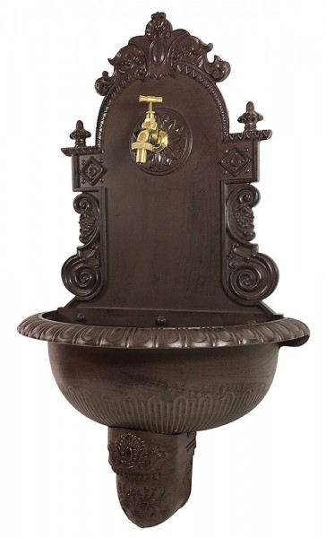Wandbrunnen Antik-Stil Waschbecken mit Wasserhahn Nostalgie Metall Braun