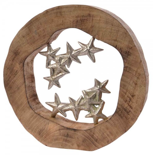 Baumscheibe mit Sternen Handarbeit Holz Metall Landhaus Deko 30cm