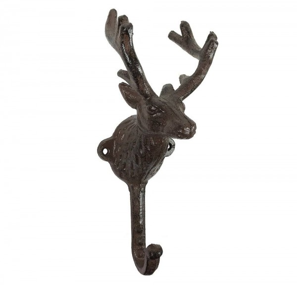 Garderobenhaken Rentier Groß Wandhaken Kleiderhaken Gusseisen Antik-Braun 22cm