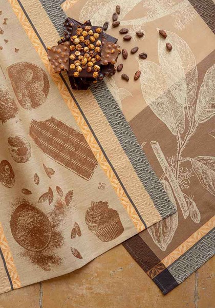 Le Jacquard Français Geschirrtuch Chocolat Feve Cacao Braun 60x80 Baumwolle