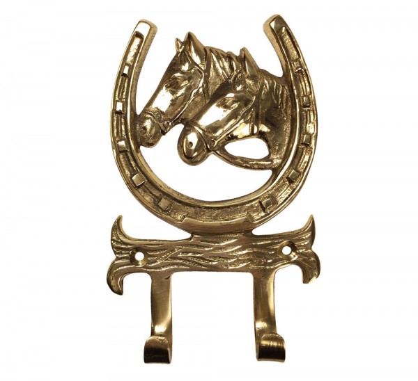 Wandgarderobe Hufeisen Pferd Messing Antik-Stil 14x9cm