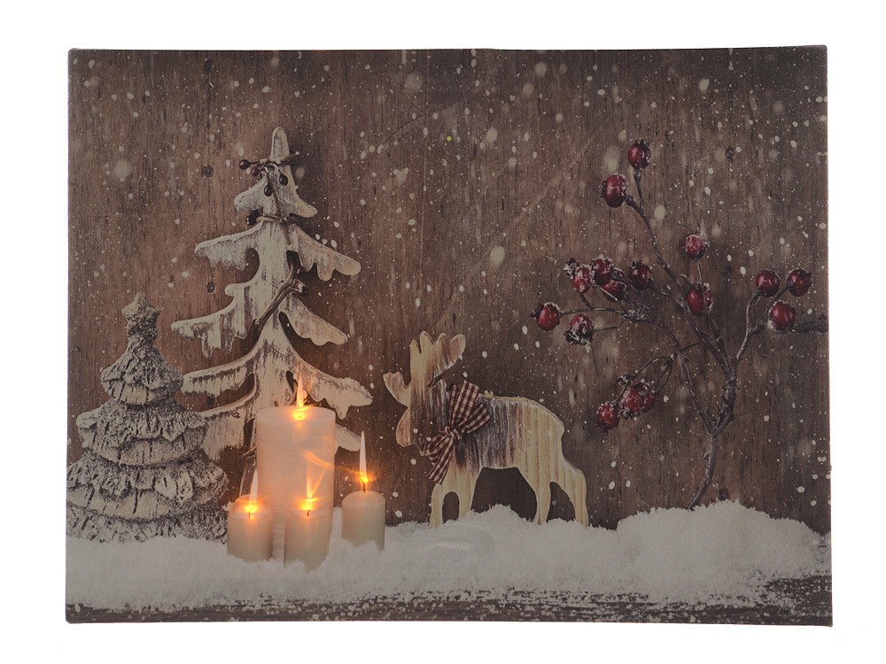 LED Bild Weihnachten Elch Winter Tannen Schnee Kerzen Leinwand Wandbild 30x40cm