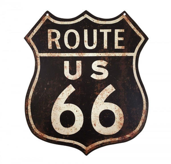Blechschild ROUTE 66 US Highway Retro Vintage-Deko Roadsign Nostalgie 30 x 35 cm