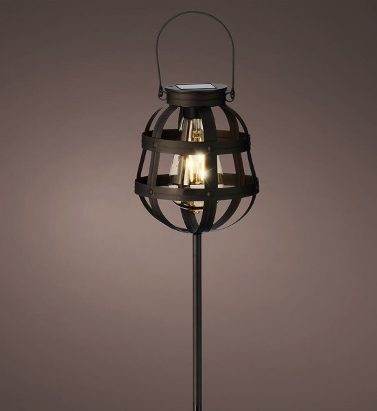 Solarleuchte Garten Balkon Vintage-Stil Schwarz mit Spieß und zum Aufhängen