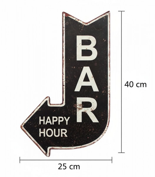 Blechschild BAR Happy Hour Retro Vintage-Deko Wegweiser Antik-Stil 25 x 40 cm