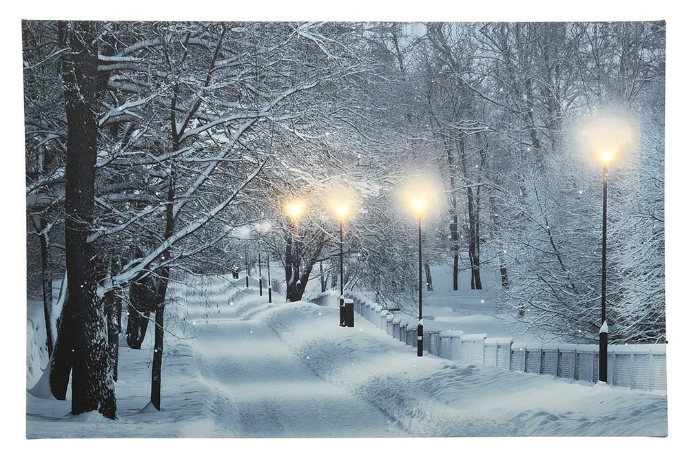 LED Bild Schneelandschaft Wald Weihnachten Winterlandschaft Beleuchtet 38x58cm