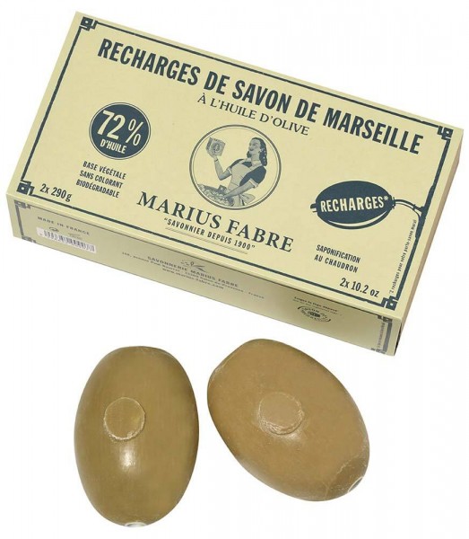 Marius Fabre 2 Stück Ersatzseife Natur 290g für Drehseifenhalter Savon Rotatif