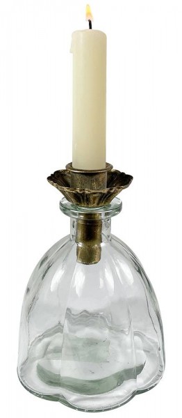 Vase Glas mit Kerzenhalteraufsatz Gold Flaschenaufsatz Vintage Dekovase