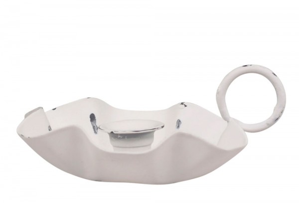 Chic Antique Kerzenhalter mit Henkel für Spitzkerzen Kerzenständer Shabby Weiß