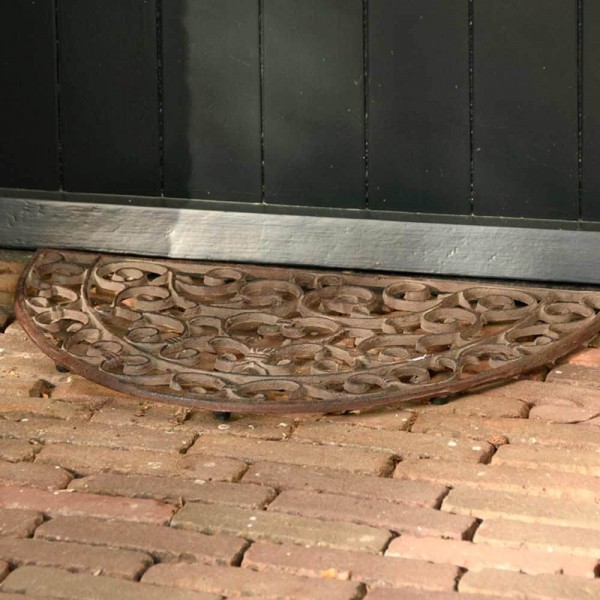 Fußabtreter Fußmatte Gusseisen Jugendstil Halbrund Antik-Braun 67x40cm