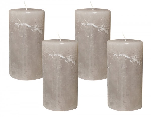 4 Rustic Stumpenkerzen Premium Kerze Grau 7x15cm - 65 Std Brenndauer
