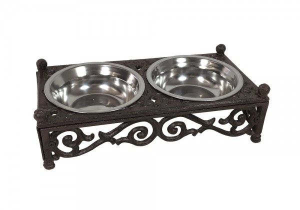 Fressnapf Futternapf Doppelt Nostalgie Gusseisen Antik-Stil Braun