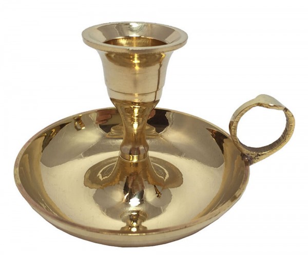 Kerzenhalter mit Henkel Biedermeier-Stil Kerzenständer Messing poliert