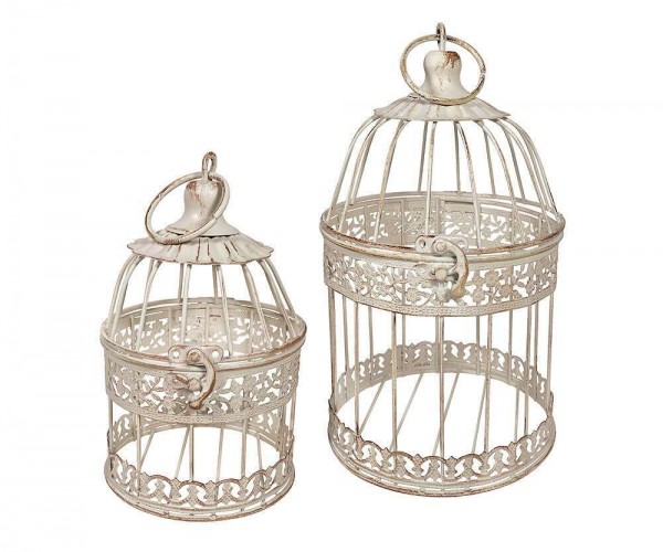 Deko Vogelkäfig Dekokäfig SET 2 Käfige Nostalgie Voliere Antik-Stil Weiß