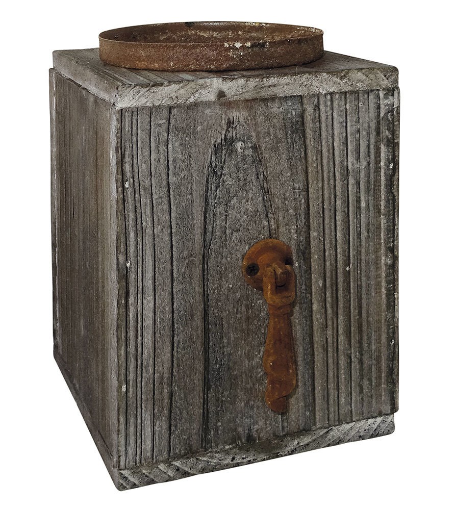 Kerzenhalter Schublade Vintage Holz Braun patiniert Kerzenständer Nostalgie 15cm