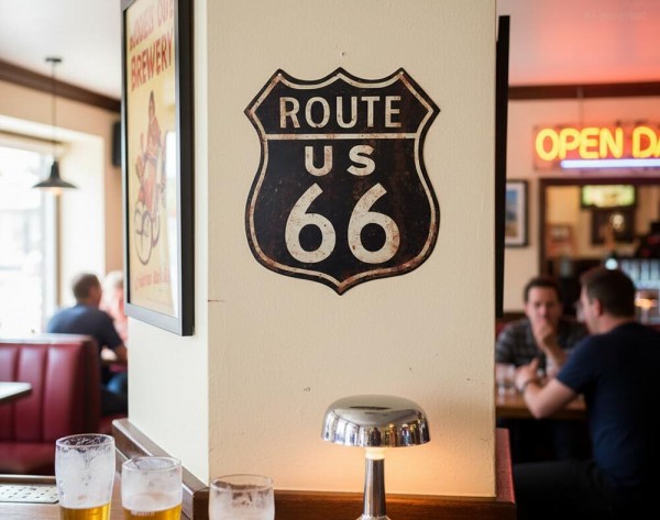 Blechschild ROUTE 66 US Highway Retro Vintage-Deko Roadsign Nostalgie 30 x 35 cm