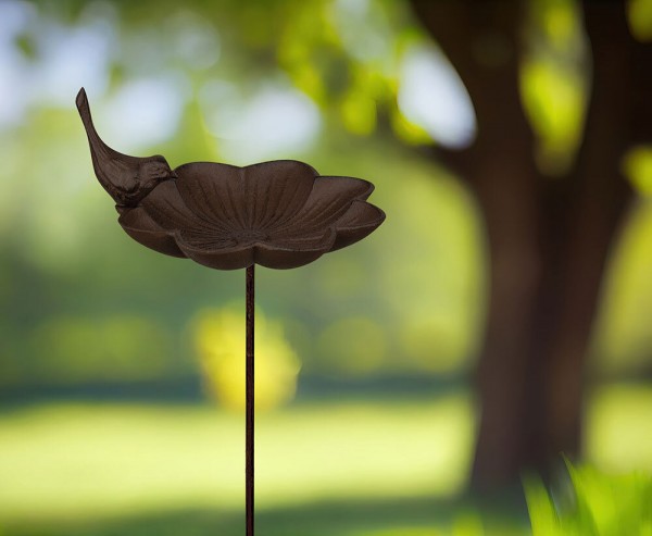 Vogeltränke auf Stab Vogel Rosenblatt Futterschale Vogelbad Gusseisen 92cm