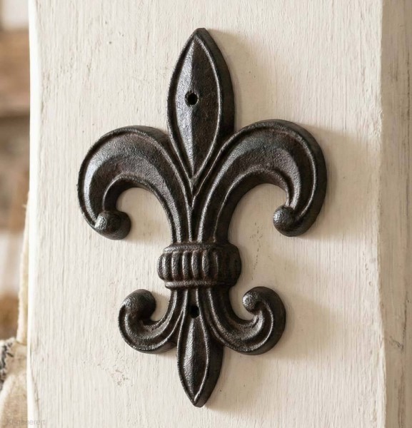 Lilie Deko Gusseisen Französische Fleur-de-Lys für Wand Antik-Stil Schwarz