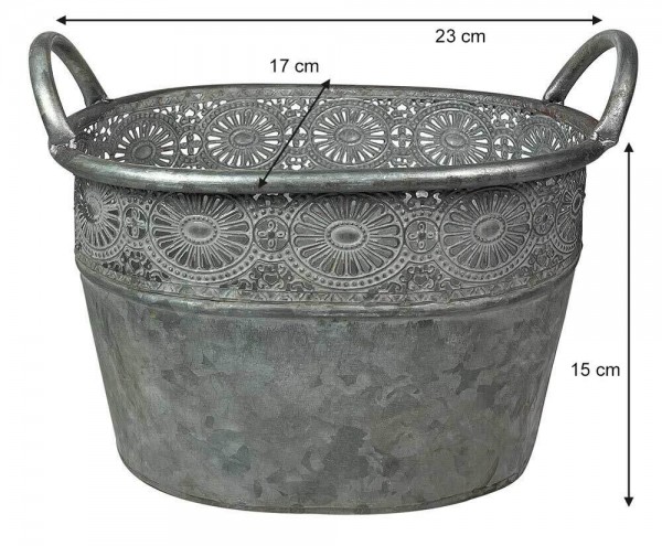 Zink Blumentopf Oval mit Griffen Vintage-Stil Pflanztopf Landhausstil Grau