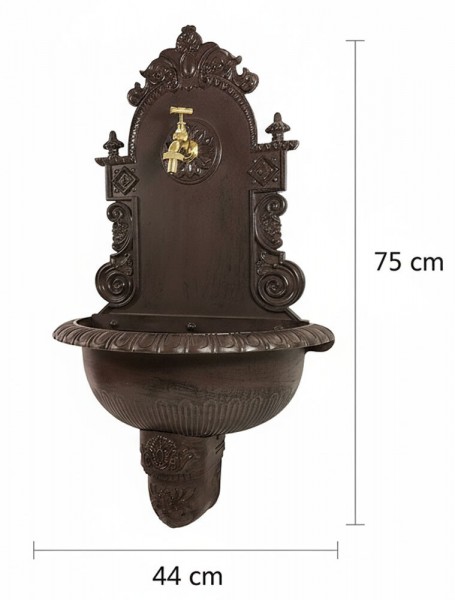 Wandbrunnen Antik-Stil Waschbecken mit Wasserhahn Nostalgie Metall Braun