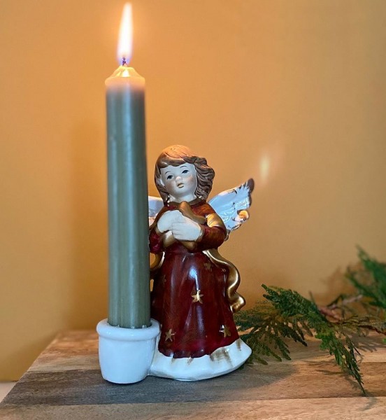 Kerzenhalter Engel Figur Keramik 2 Stück Kerzenständer Tischleuchter Weihnachten