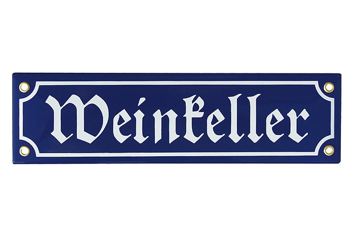 Nostalgie Emaille Schild - Weinkeller - Straßenschild Blau-Weiß 30x8cm