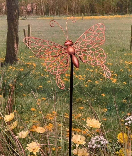 Gartenstecker Schmetterling Metall Farbe Kupfer Gartenstab Landhausstil 100cm