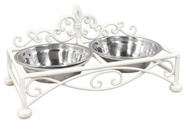 Futternapf Lilie Weiß Fressnapf Doppelnapf Nostalgie Eisen Landhausstil