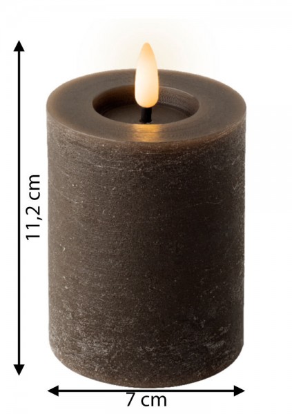 LED Kerze Rustic Braun Stumpenkerze Flammeneffekt Echtwachs Warmweiß H 11,2cm