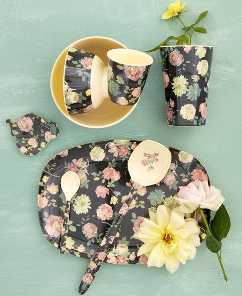 Rice Melamin Schüssel Dark Rose Blumen Muster