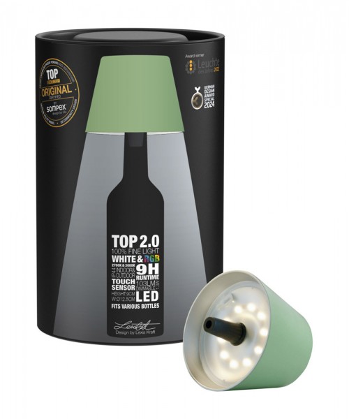 Sompex Flaschenleuchte TOP 2.0 Olivgrün LED RGBW mit Akku