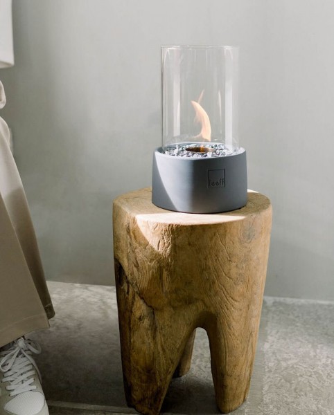 Leeff Stonefire Tischkamin Bio-Ethanol Tischfeuer Rund Grau 29 cm
