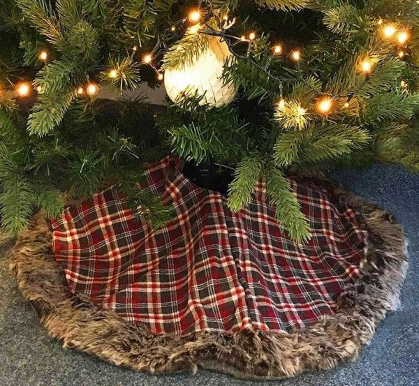 Christbaumständer Abdeckung Rot Grau Kariert Weihnachtsbaumdecke Vintage Stil