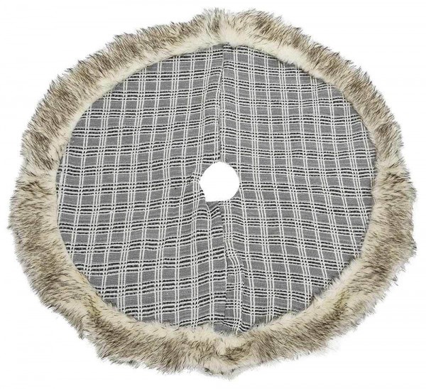 Weihnachtsbaumdecke Strick Kuschelig Grau Kariert Kunstfell Christbaumdecke