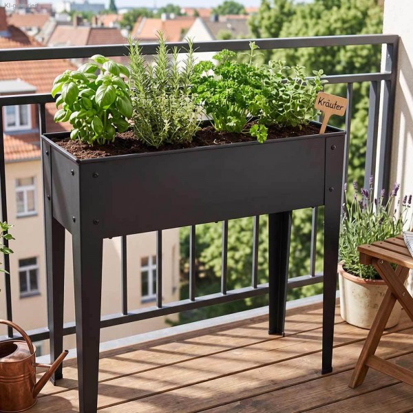 Hochbeet Metall Anthrazit 75 x 26 x 75 cm Kräuterbeet für Balkon Terrasse