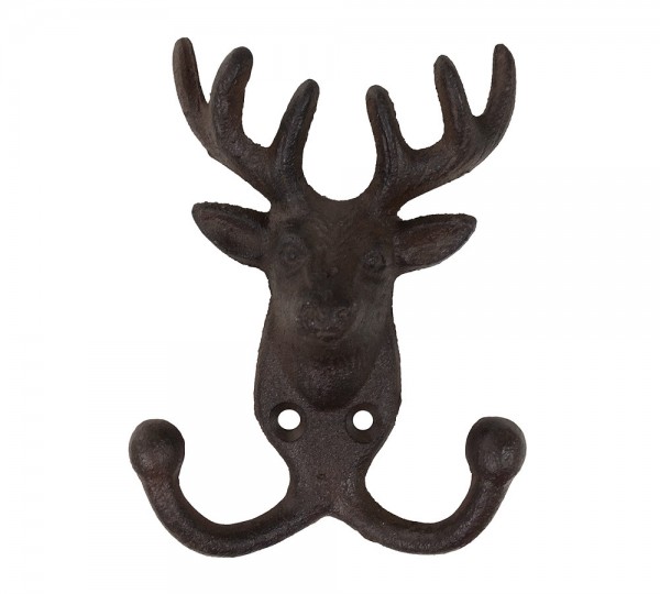 Garderobenhaken Hirsch Kleiderhaken Doppelt Gusseisen Antik-Braun